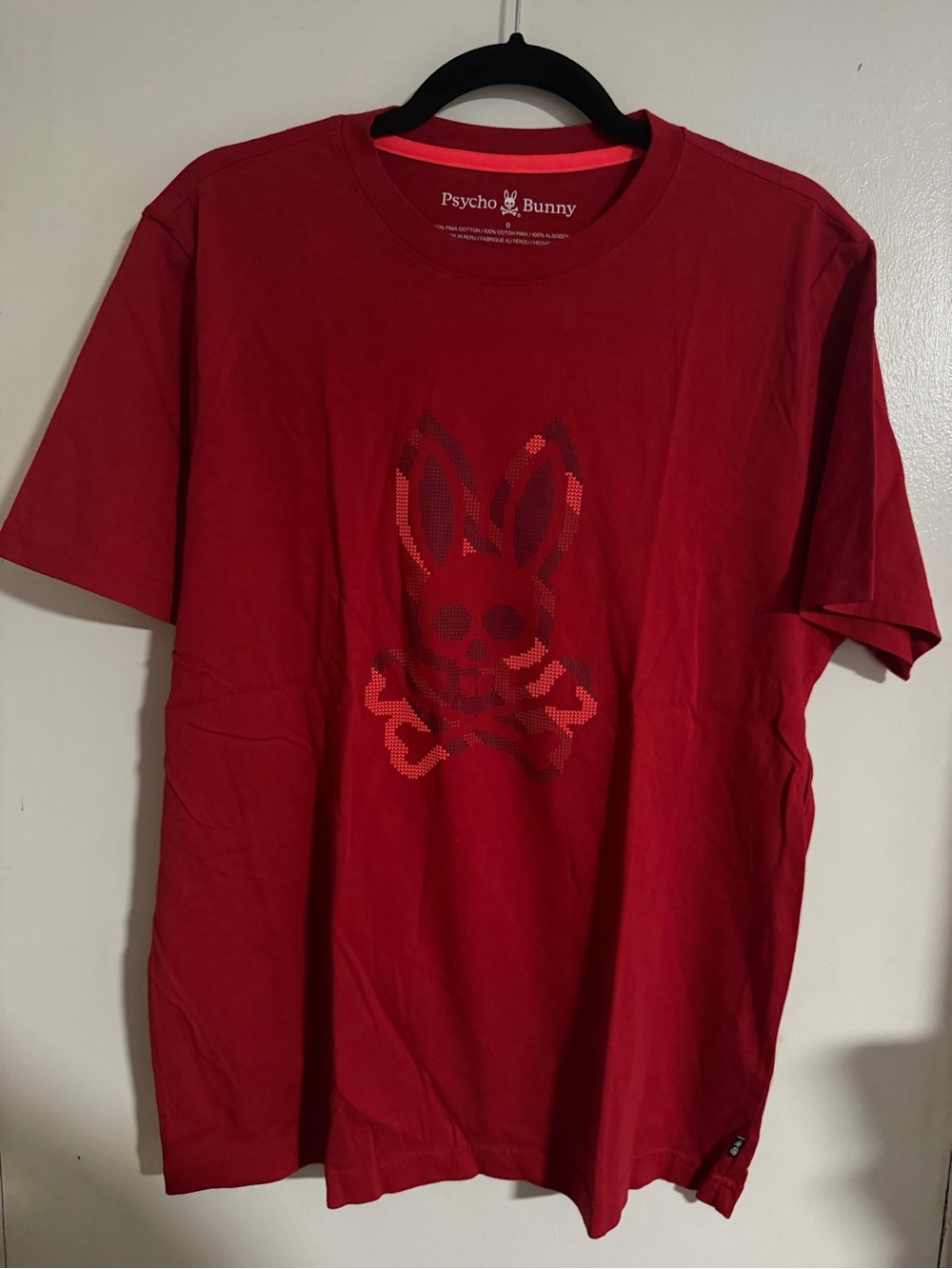 Psycho Bunny Mens Red Pima Cotton T-Shirt Knit Camo Graphic Logo Size 6 L